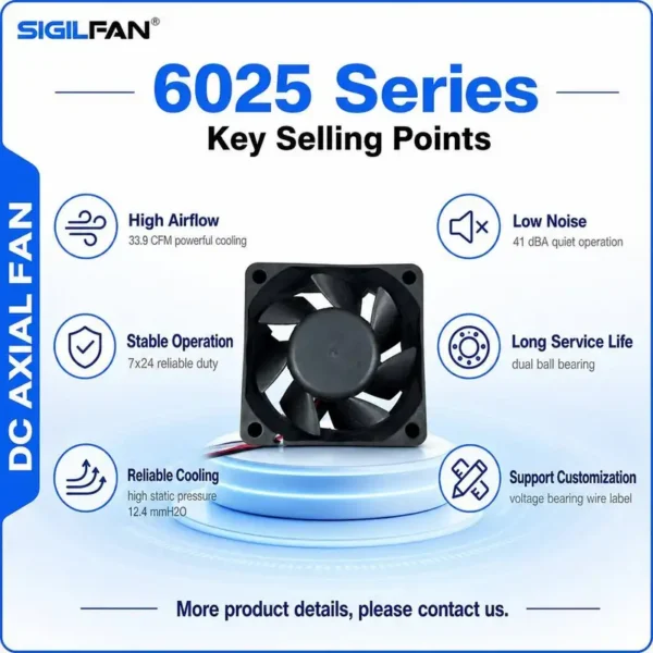 Brushless Axial Fan, SIGILFAN, 60x60x25mm, 6025, 60mm - view 2