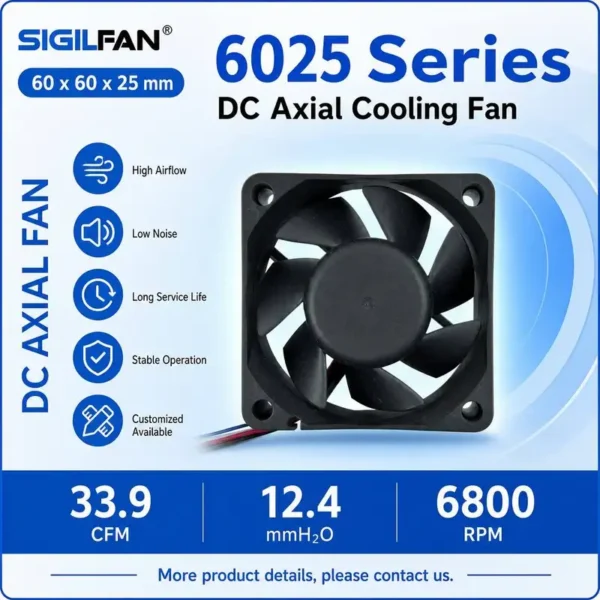 Brushless Axial Fan, SIGILFAN, 60x60x25mm, 6025, 60mm - view 4