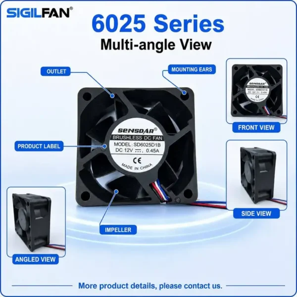 Brushless Axial Fan, SIGILFAN, 60x60x25mm, 6025, 60mm - view 5