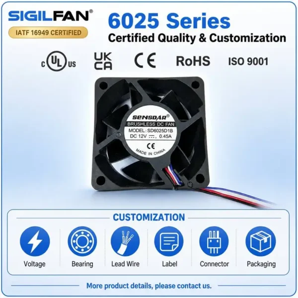 Brushless Axial Fan, SIGILFAN, 60x60x25mm, 6025, 60mm - view 6