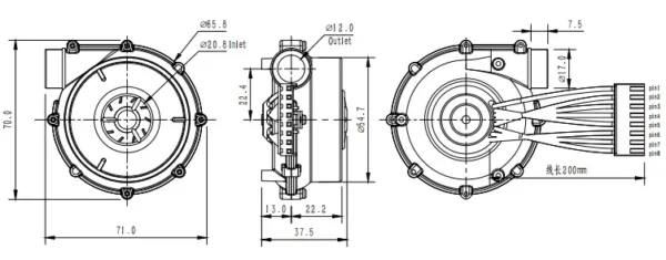 Brushless Fan, 70mm, 6.5kPa, 25.5m3/h, 24v - view 6