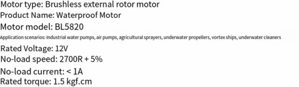 Brushless Outer Rotor Motor, Waterproof, 12V, 2700, RPM - view 4