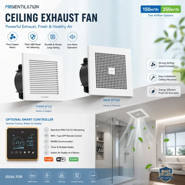 Ceiling Exhaust Fan, 150m/h, ABS, Copper, HVAC