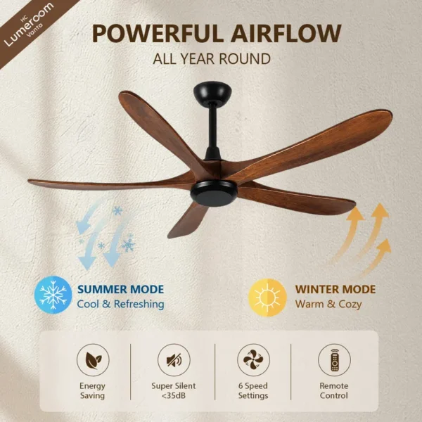 Ceiling Fan, 50 W(0.07hp), Solid Wood + Metal - view 2
