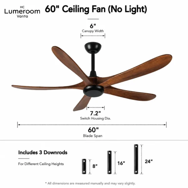 Ceiling Fan, 50 W(0.07hp), Solid Wood + Metal - view 5