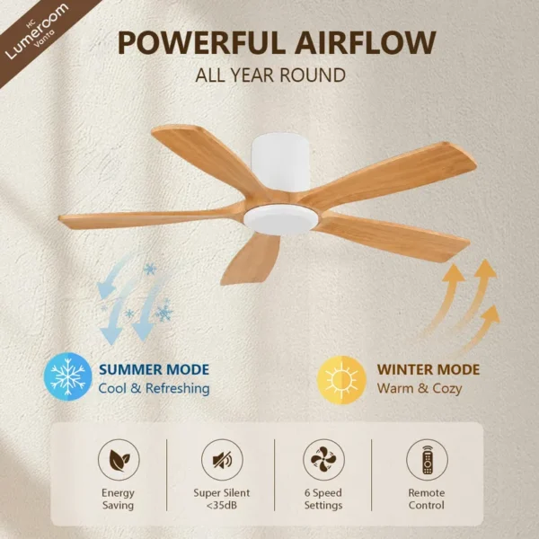Ceiling Fan, 50 W, Solid Wood + Metal - view 2