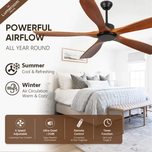 Ceiling Fan, 50 W, Solid Wood + Metal - view 4
