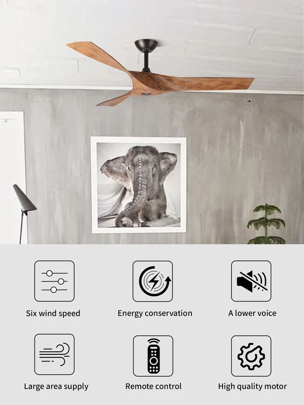 Ceiling Fan, 6-Speed, ABS, Copper, Plastic - view 3