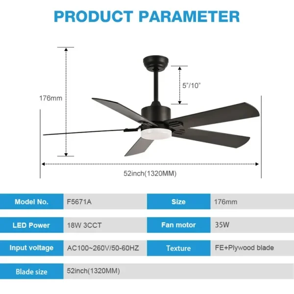 Ceiling Fans, FE+Plywood Blade, F5671A-52 - view 3