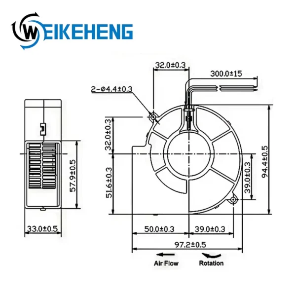 Centrifugal Blower, 12VDC, 2.7A, 9733, WHK1012VH - view 5
