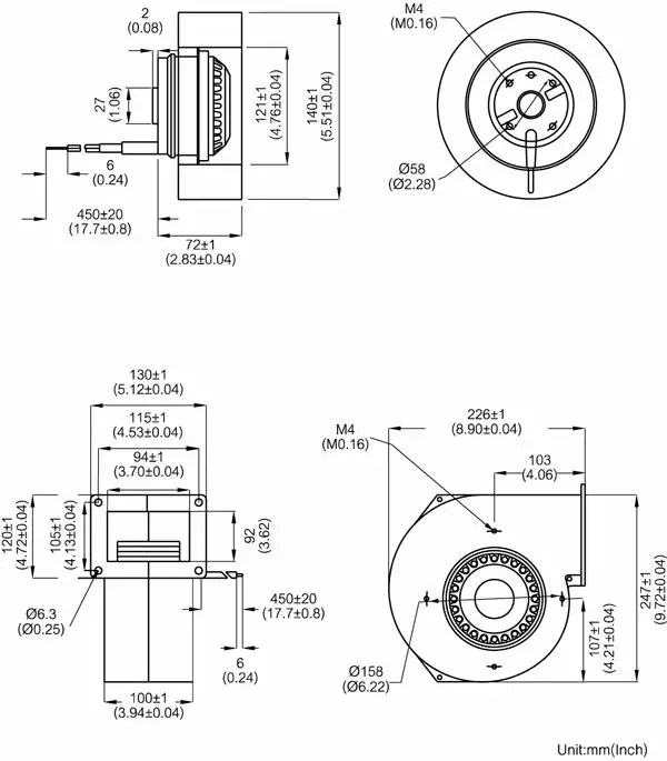 Centrifugal Blower, 140x100mm, Cast, 217-250, CFM - view 5