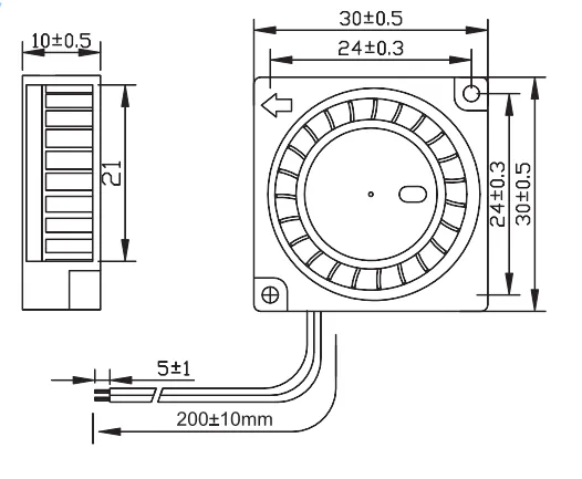 Centrifugal Blower, 30x30x10mm, 12 V, 0.9-1.39CFM - view 3