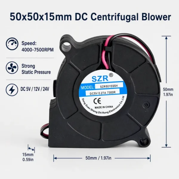 Centrifugal Blower, 5015, 4000-6500RPM, Brushless, 50x50x15mm