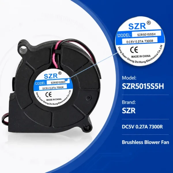 Centrifugal Blower, 5015, 4000-6500RPM, Brushless, 50x50x15mm - view 2