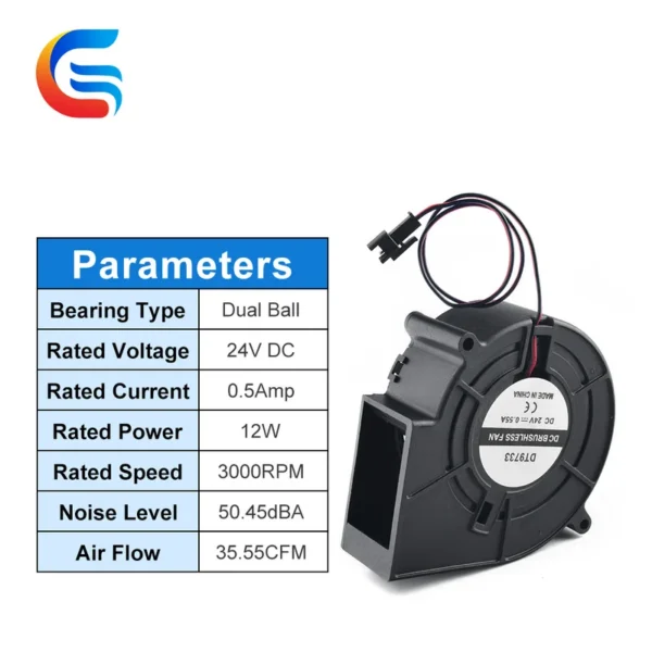 Centrifugal Blower, 97x97x33mm, 9733, 24V, Brushless - view 3