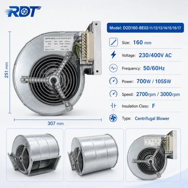 Centrifugal Blower, D2D160-BE02-11, 230V, 700W, Inverter - view 2