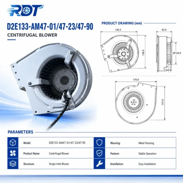 Centrifugal Blower, D2E133-AM47-01, 230 V, Corded Electric - view 4