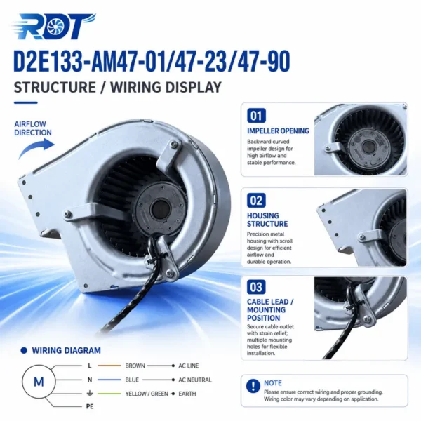 Centrifugal Blower, D2E133-AM47-01, 230 V, Corded Electric - view 5
