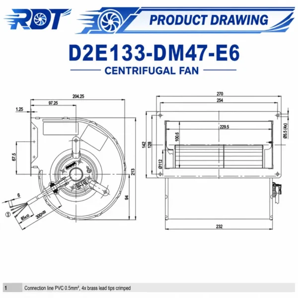 Centrifugal Blower, D2E133-DM47-E6, 230V, 195W, 133mm - view 3