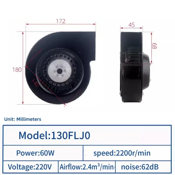 Centrifugal Blower, JEEK, 130FLJ0, 220v, 60W - view 4
