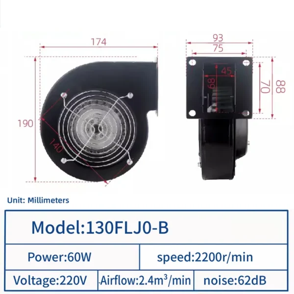 Centrifugal Blower, JEEK, 220v, 60W, 2200rpm - view 5