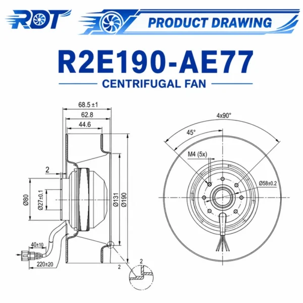 Centrifugal Blower, R2E190-AE77, 230VAC, 190mm - view 3