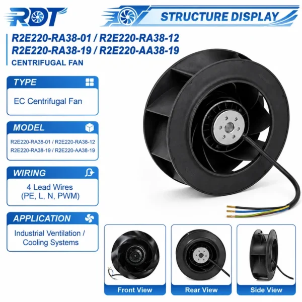 Centrifugal Blower, R2E220-RA38-19, 230VAC, 115W, 2800RPM - view 2