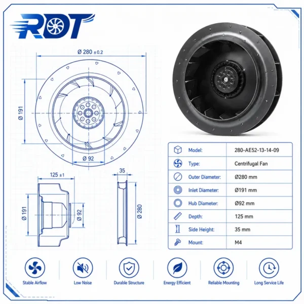 Centrifugal Blower, R2E280-AE52-13, 230V, 50Hz, 280mm - view 3