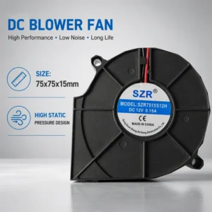 Centrifugal Blower, SZR7515, 5/12/24V, Brushless, 75x75x15mm