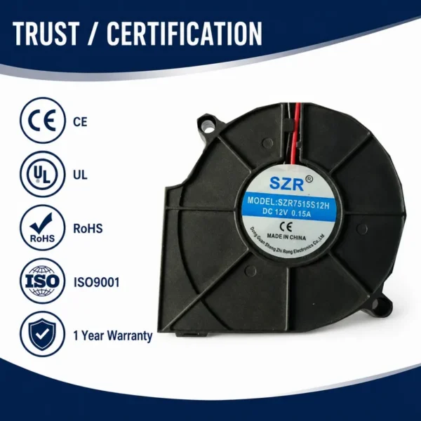 Centrifugal Blower, SZR7515, 5/12/24V, Brushless, 75x75x15mm - view 6