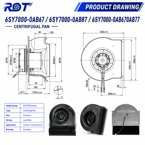 Centrifugal Cooling Fan, 6SY7000-0AB67/0AB77, 230V, 195/265W - view 3