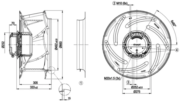 Centrifugal Cooling Fan, R3G630-RB32-03, 400V, 630MM - view 3