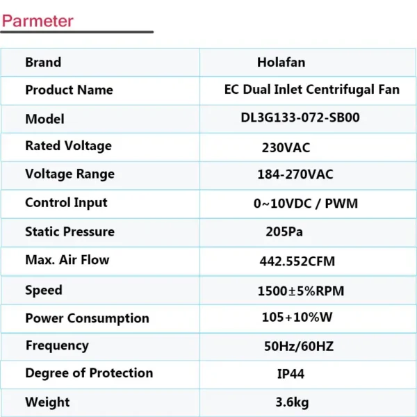 Centrifugal Duct Fan, EC-AC, 133mm, 3-Speed, Inline - view 2