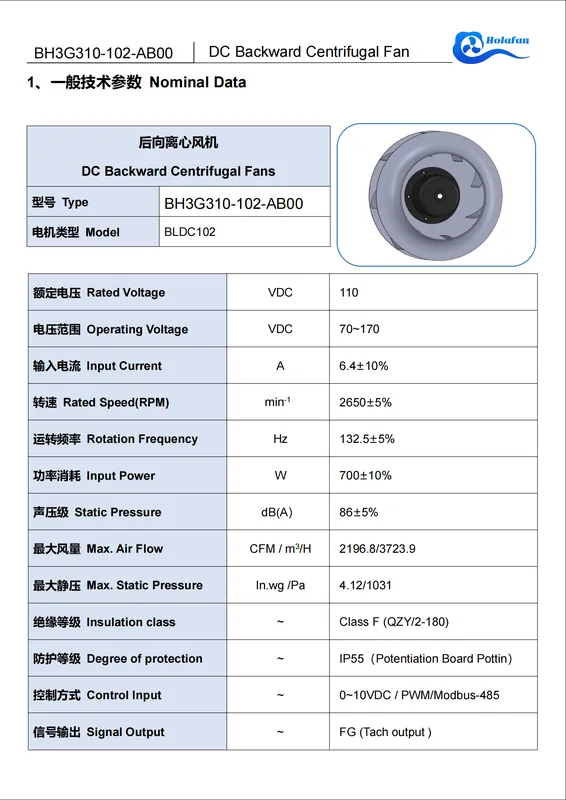 Centrifugal Fan, 110VDC, 700W, 310mm, IP55 - view 3