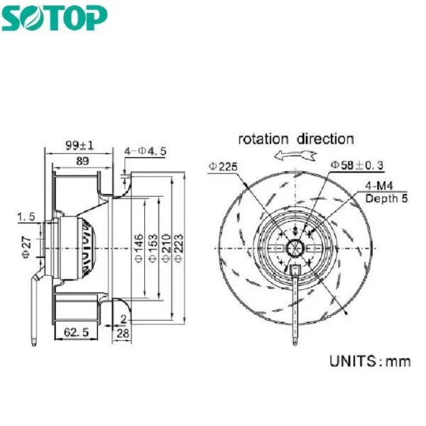 Centrifugal Fan, 230V, 225X89mm - view 5