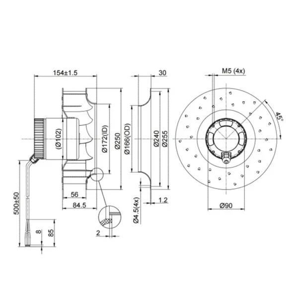 Centrifugal Fan, 250mm, 110V, 3600RPM, 330W - view 6
