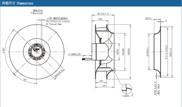 Centrifugal Fan, AFL, B3P225-DC072-007, 310V, 100W - view 4