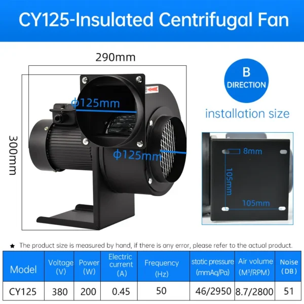 Centrifugal Fan, CY125, 125mm, 380V - view 4