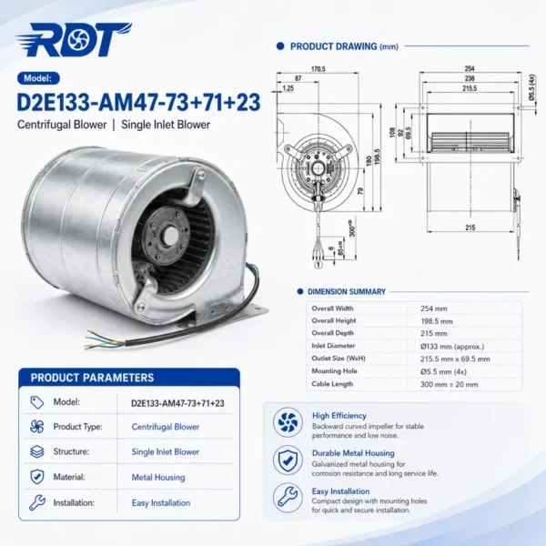 Centrifugal Fan, D2E133-AM47-73/71/23, 230 V, Corded Electric - view 3