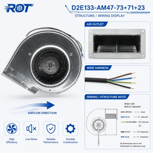 Centrifugal Fan, D2E133-AM47-73/71/23, 230 V, Corded Electric - view 5