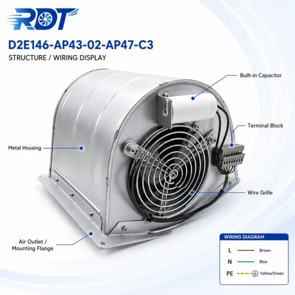 Centrifugal Fan, D2E146-AP43-02, 230 V, Corded Electric - view 6