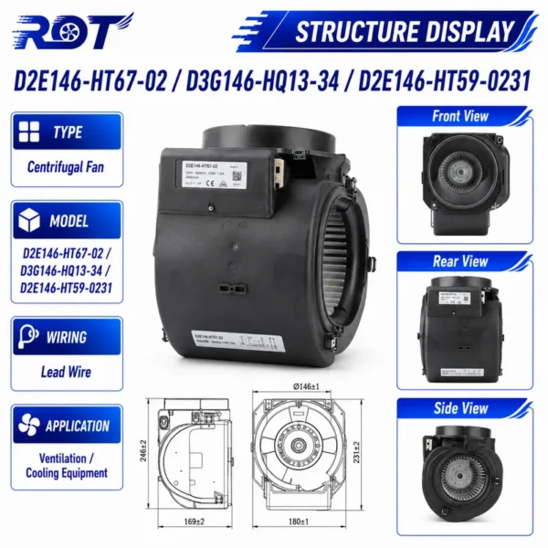 Centrifugal Fan, D3G146-HQ13-34, 220V, 230W, 146mm - view 3