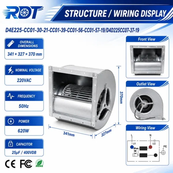 Centrifugal Fan, D4E225-CC01-30/57, 230V, 650W, Inverter - view 2