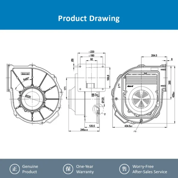 Centrifugal Fan, G3G250-GN04-11, 208VAC, 4900RPM, 1200W - view 4