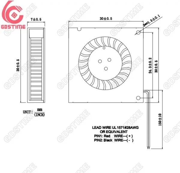 Centrifugal Fan, GDB3007, 5V, 12V, 30x30x7mm - view 2