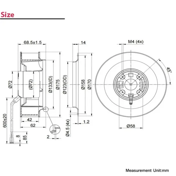 Centrifugal Fan, IP44, 175mm, EC-DC, 24V - view 3