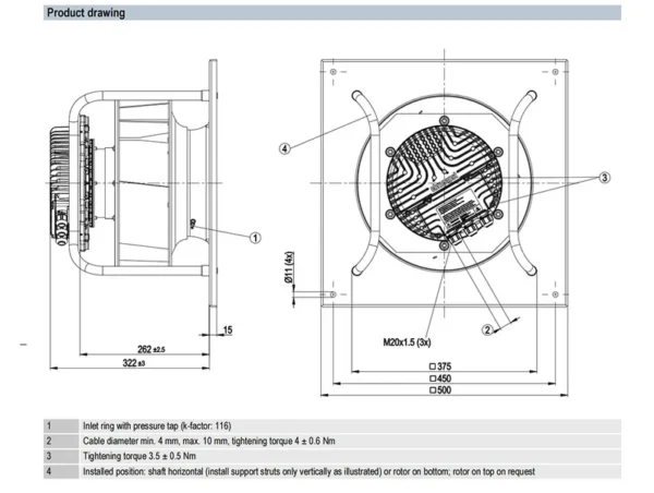 Centrifugal Fan, K3G310-BB49-02, 310mm, 230VAC, 3300RPM - view 3