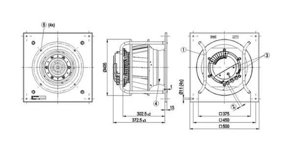 Centrifugal Fan, K3g310-bb49-02/32, 380-480v, 310mm - view 3