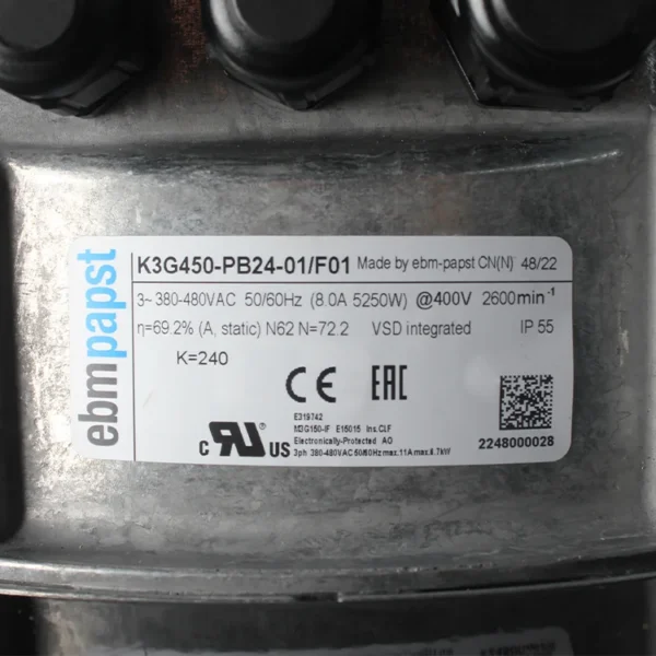 Centrifugal Fan, K3G450-PB24-01/F01, 400V, 5250W, 2600RPM - view 4