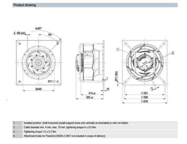 Centrifugal Fan, K3G500-RA28-03/F02, IP55, 400V, HVAC - view 4
